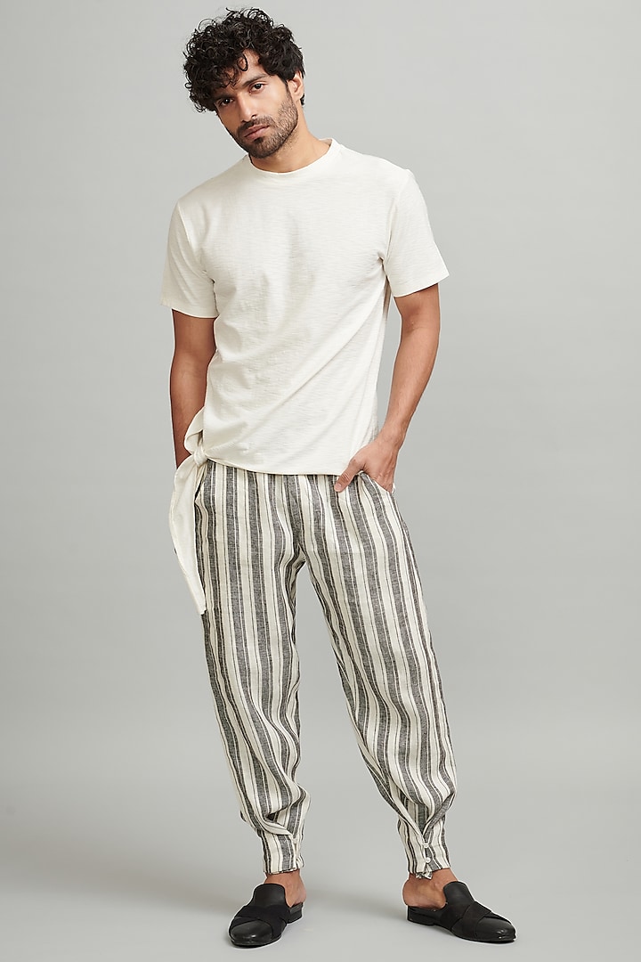 Black & White Striped Elasticated Pants by Dash and Dot Men