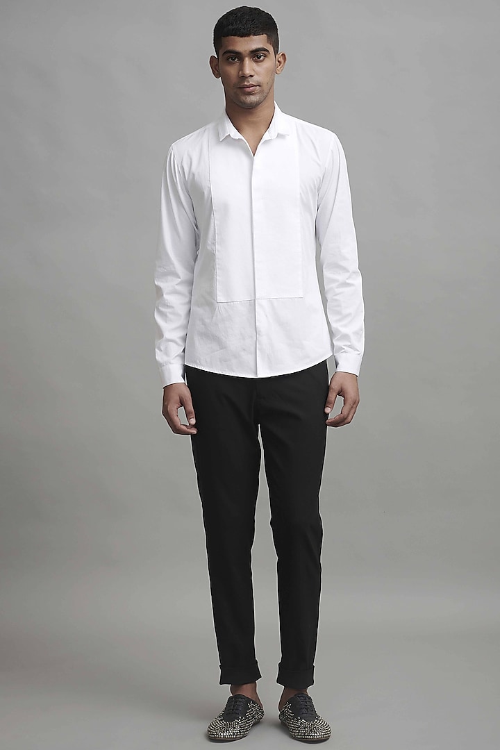 White Cotton Poplin Tuxedo Shirt by Dash and Dot Men
