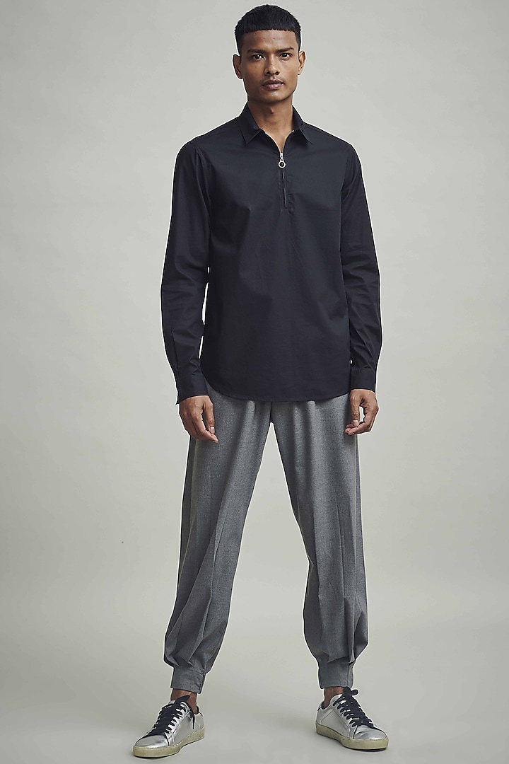 Grey Polyester Elasticated Harem Pants by Dash and Dot Men
