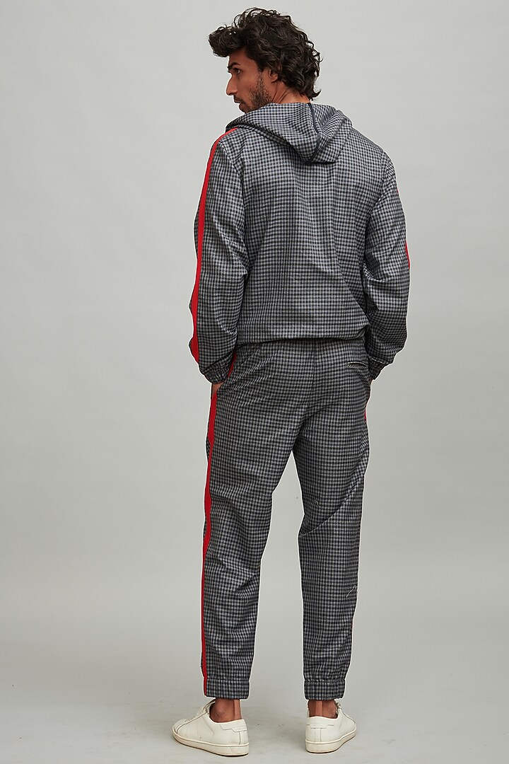 Grey Polyester Checkered Hoodie by Dash and Dot Men at Pernia's Pop Up Shop