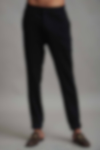 Black Semi-Elasticated Knitted Slim Pants by Dash and Dot Men