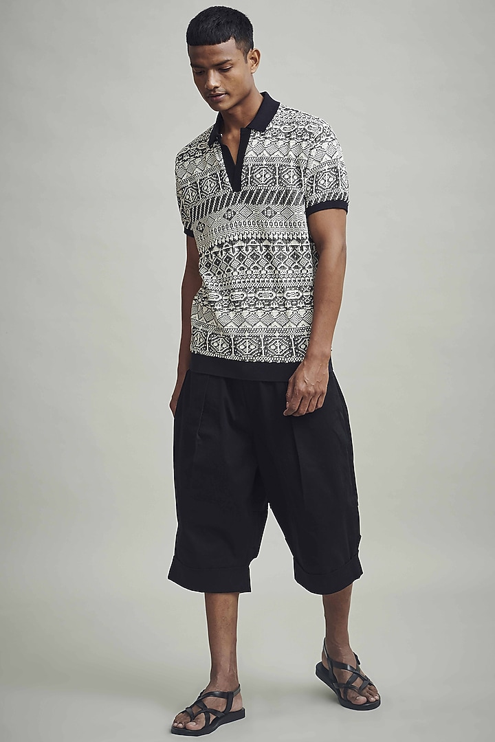 Grey Jacquard-Knitted Polo T-Shirt by Dash and Dot Men at Pernia's Pop Up Shop