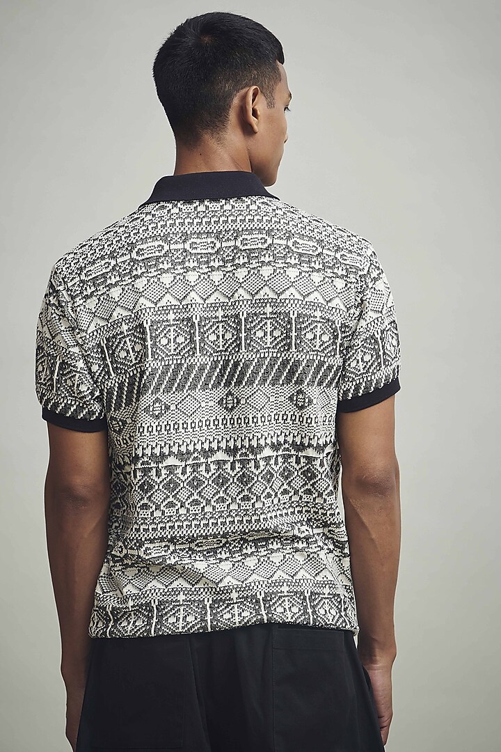 Grey Jacquard-Knitted Polo T-Shirt by Dash and Dot Men at Pernia's Pop Up Shop