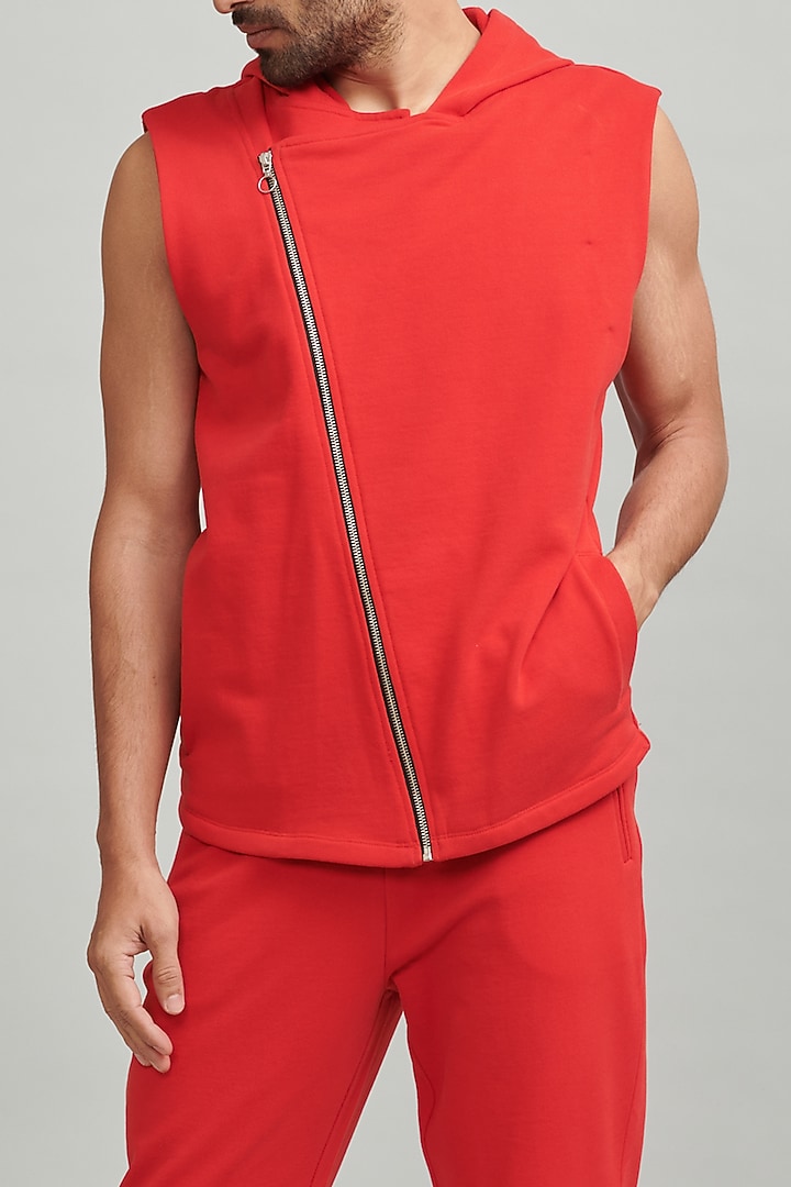 Red Cotton & Polyester Hoodie by Dash and Dot Men at Pernia's Pop Up Shop