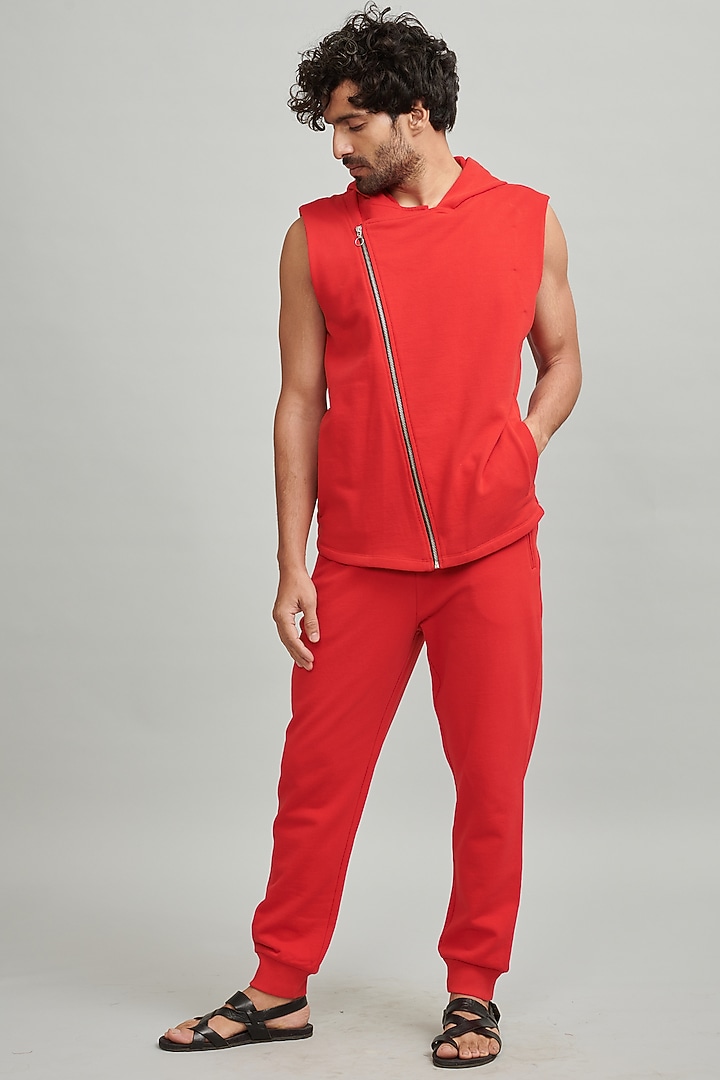 Red Cotton & Polyester Hoodie by Dash and Dot Men at Pernia's Pop Up Shop