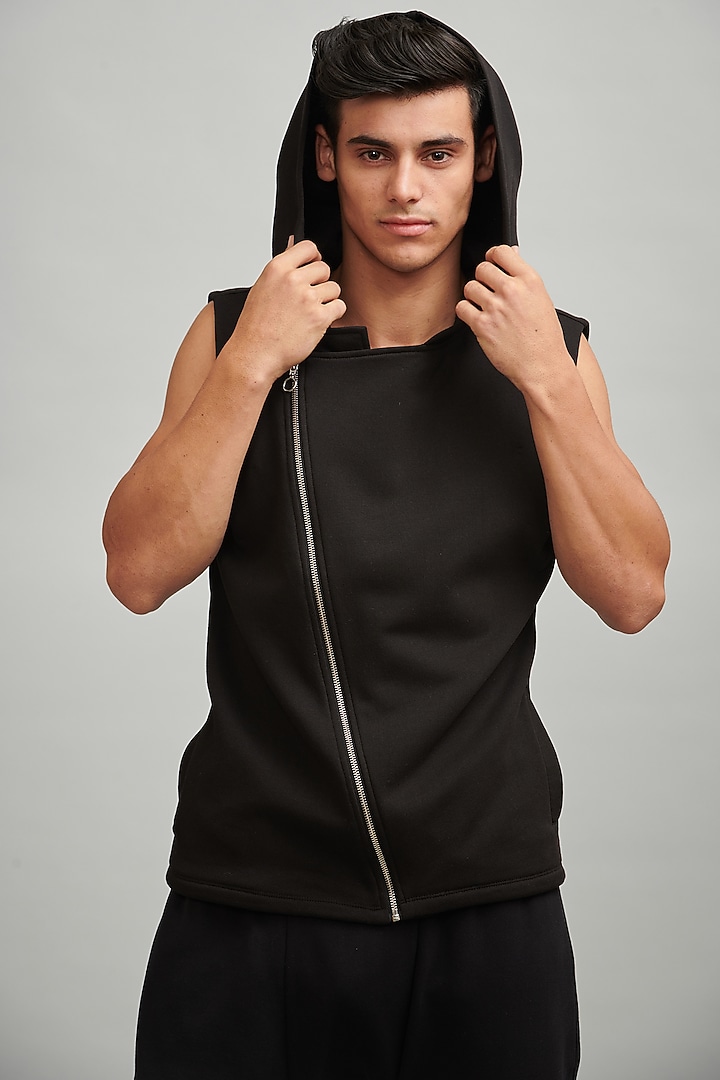 Black Organic Cotton & Recycled Polyester Hoodie by Dash and Dot Men at Pernia's Pop Up Shop