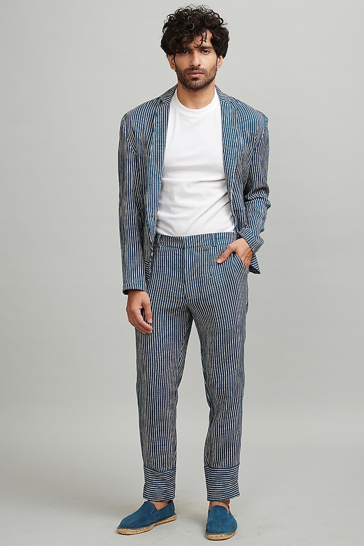 White & Blue Striped Suit by Dash and Dot Men