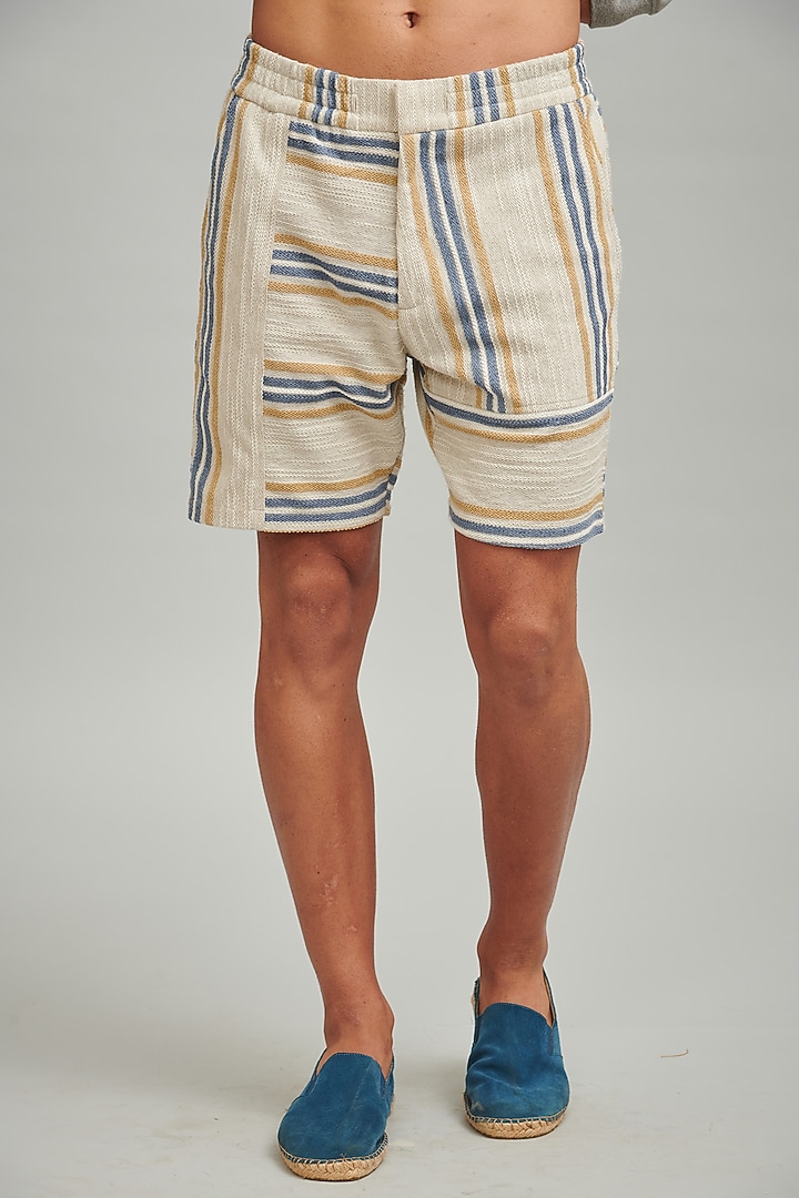 Beige Cotton & Polyester Knitted Shorts by Dash and Dot Men at Pernia's Pop Up Shop