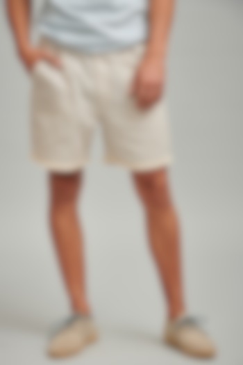 Beige Striped Elasticated Shorts by Dash and Dot Men