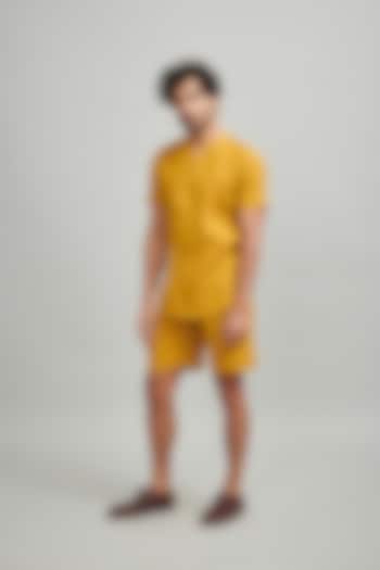 Mustard Yellow Linen Semi-Elasticated Shorts With Shirt by Dash and Dot Men