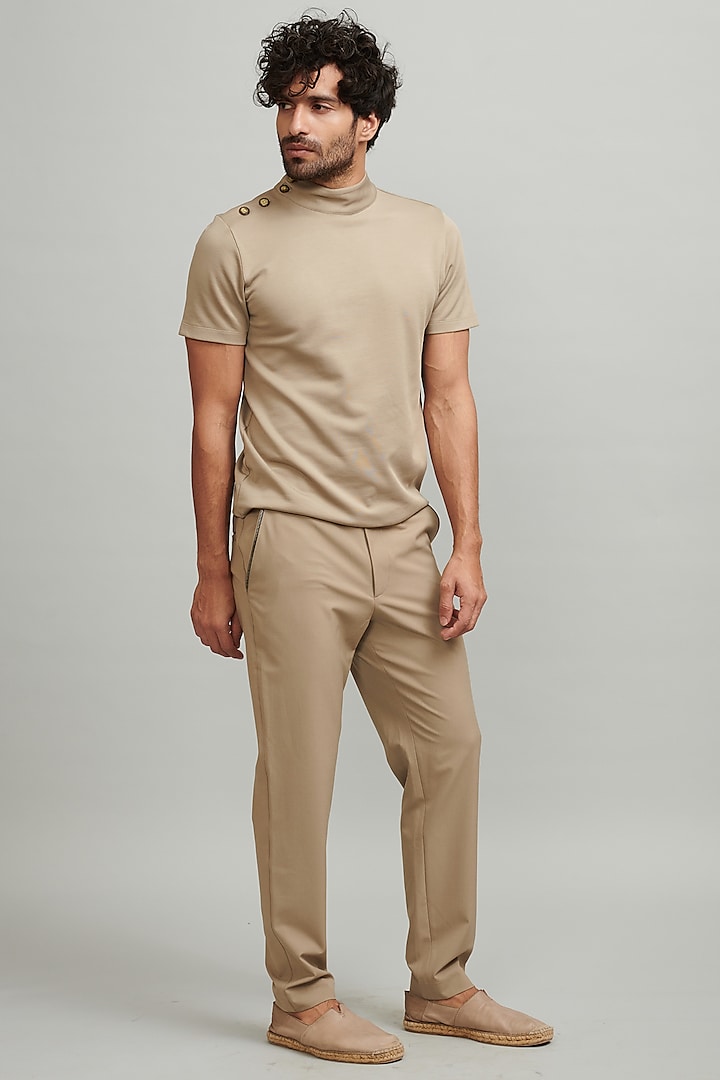 Beige Polyester Trousers by Dash and Dot Men
