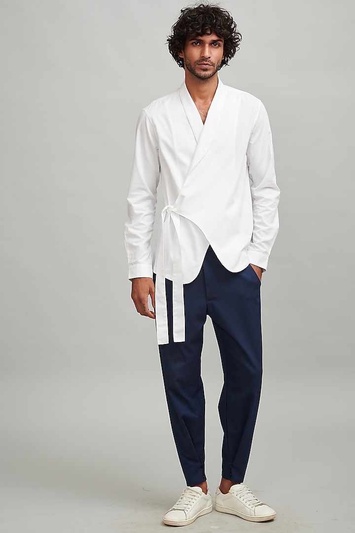 White Cotton Poplin Wrap Shirt Design by Dash and Dot Men at Pernia's ...
