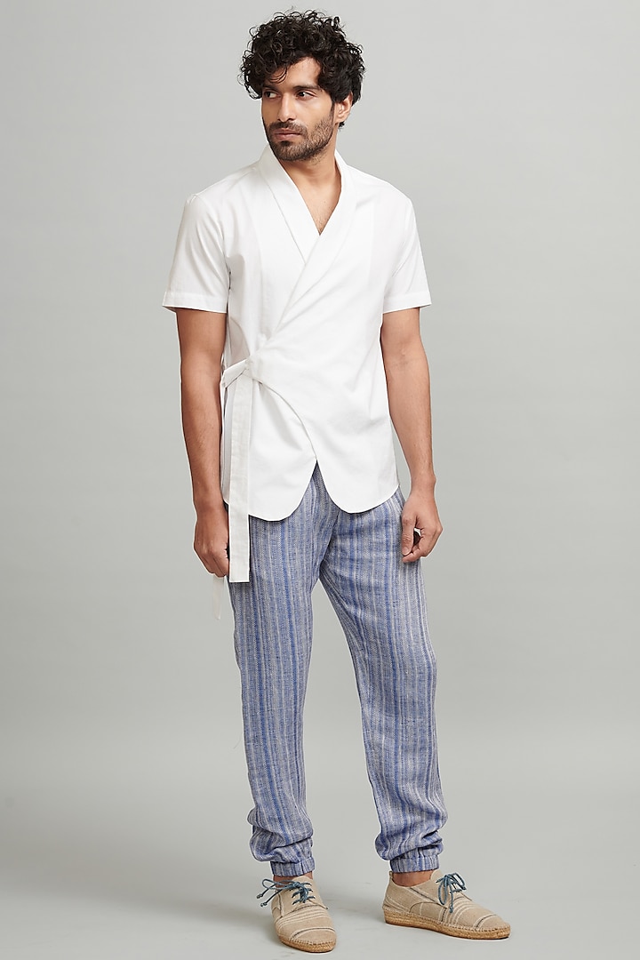 White Wrap Summer Shirt In Cotton Poplin by Dash and Dot Men at Pernia's Pop Up Shop