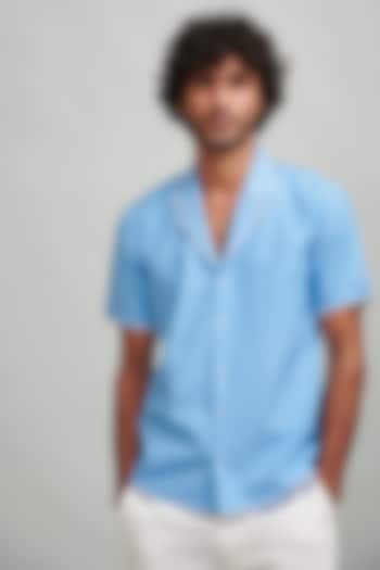 Blue Cotton Poplin Summer Shirt by Dash and Dot Men at Pernia's Pop Up Shop