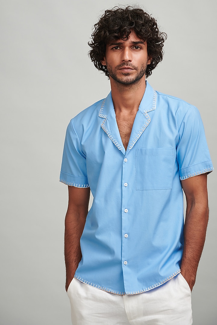 Blue Cotton Poplin Summer Shirt by Dash and Dot Men at Pernia's Pop Up Shop
