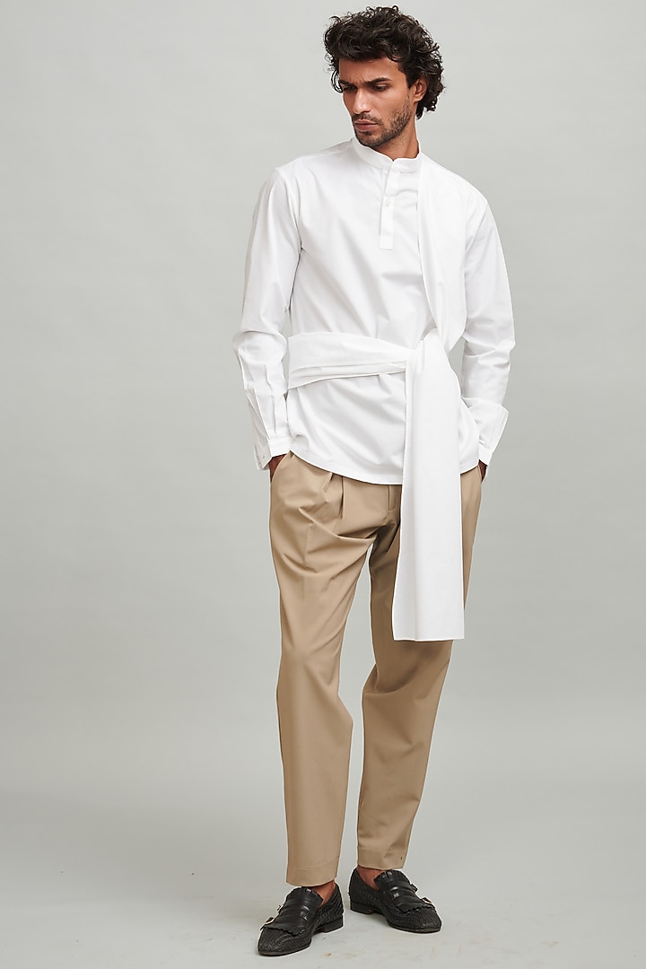 White Cotton Poplin Scarf Summer Shirt by Dash and Dot Men at Pernia's Pop Up Shop