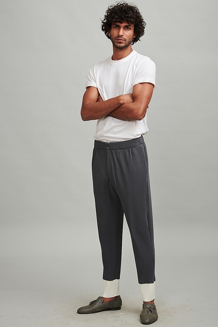 Grey Pleated Straight Trousers by Dash and Dot Men