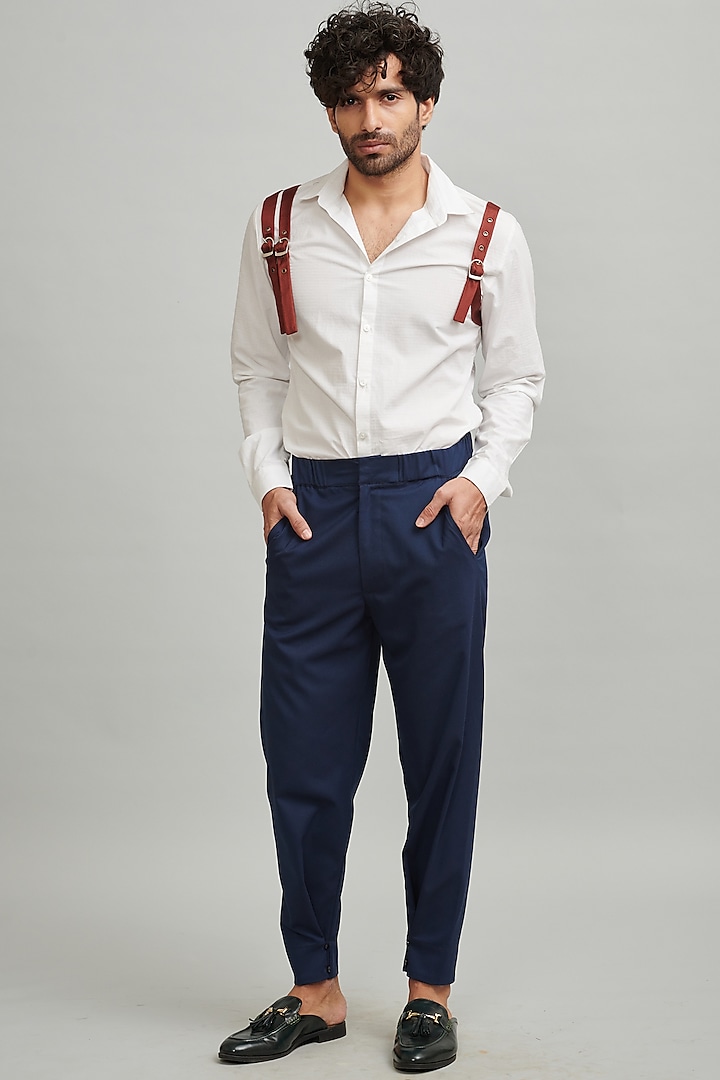 Navy Blue Button Cuff Pants by Dash and Dot Men