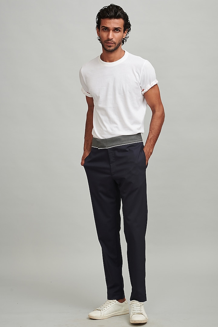 Navy Blue Pants With Grey Belt by Dash and Dot Men