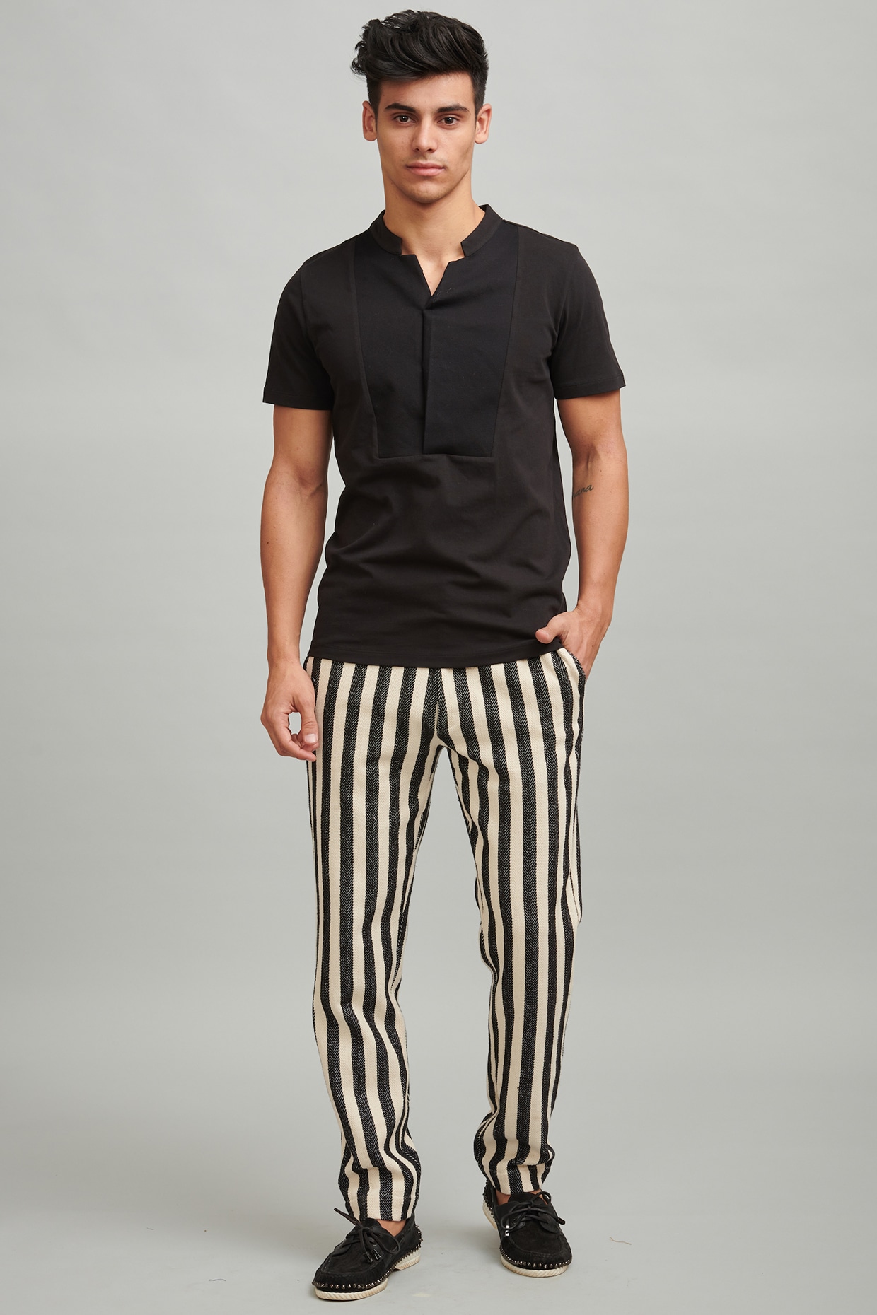 grey and white striped pants mens