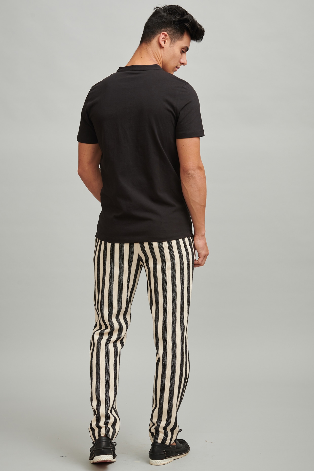 Buy Kranberra Black Poly Cotton Letter To Paolo Striped Trousers Online   Aza Fashions