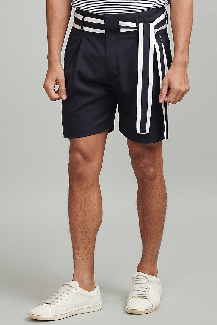 Navy Blue Pleated Shorts by Dash and Dot Men