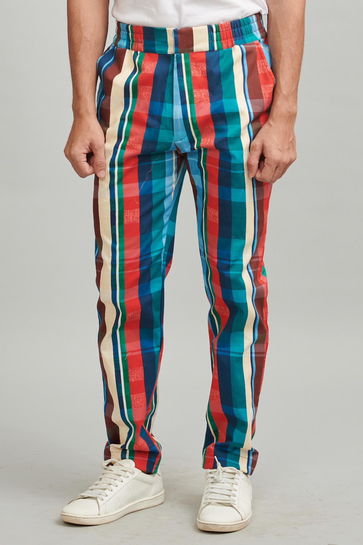 Buy Men Beige Striped Pants Online In India