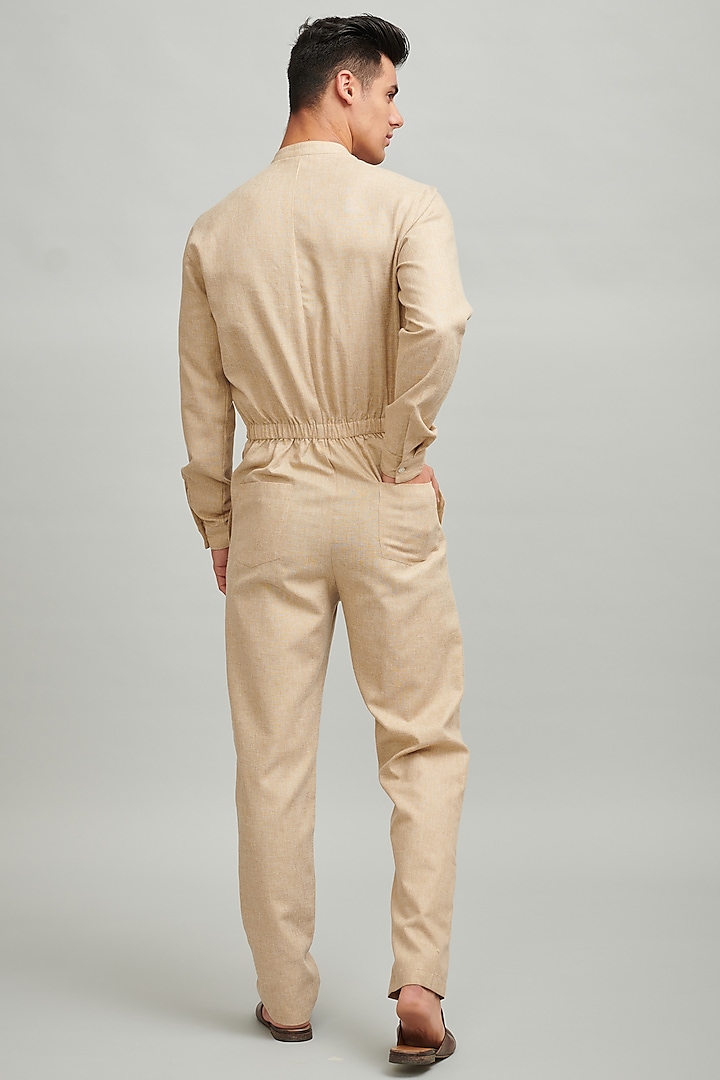 Khaki Textured Jumpsuit by Dash and Dot Men at Pernia's Pop Up Shop