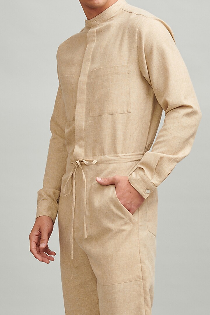 Khaki Textured Jumpsuit by Dash and Dot Men at Pernia's Pop Up Shop