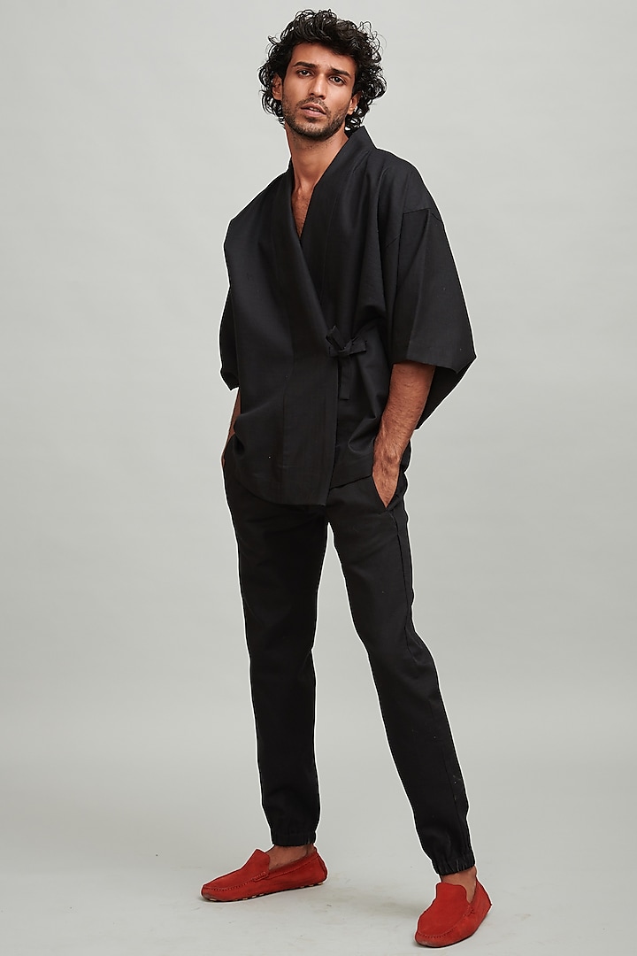 Black Linen Elasticated Joggers by Dash and Dot Men