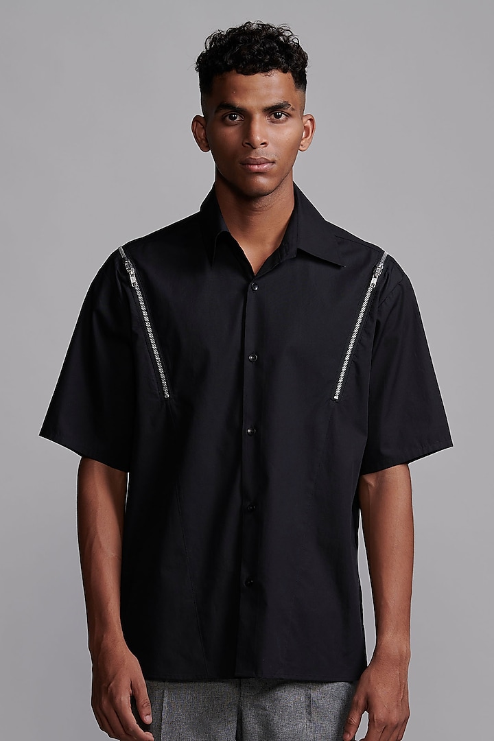 Black Organic Cotton Poplin Shirt by Dash and Dot Men