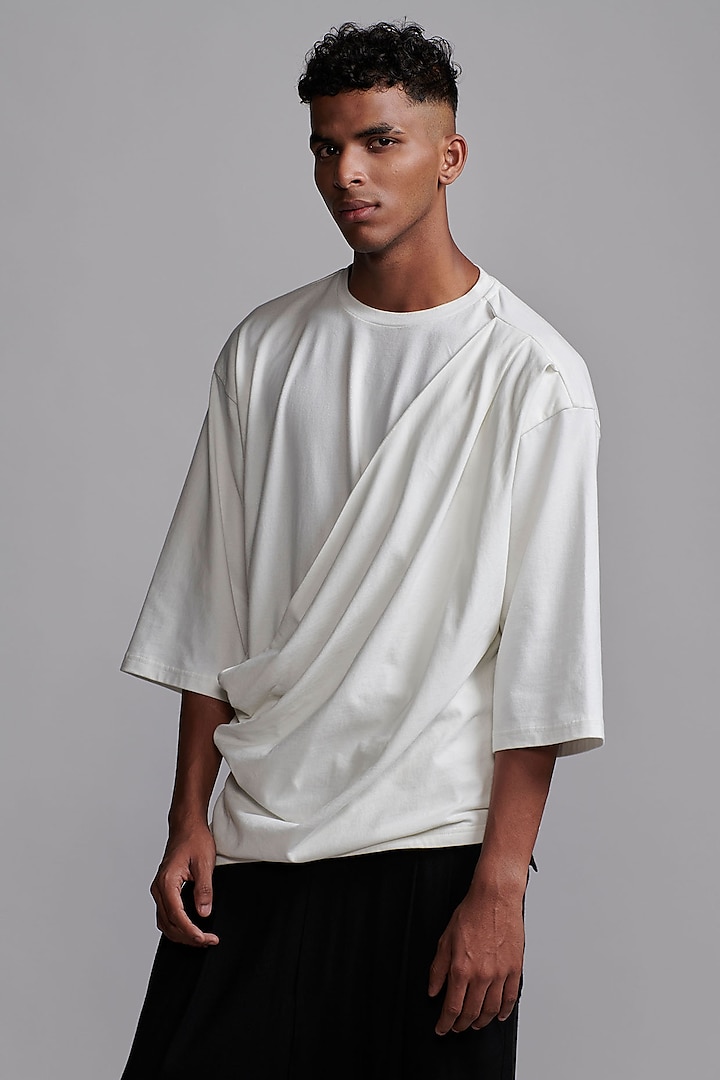 White Organic Cotton Draped Jersey T-Shirt by Dash and Dot Men