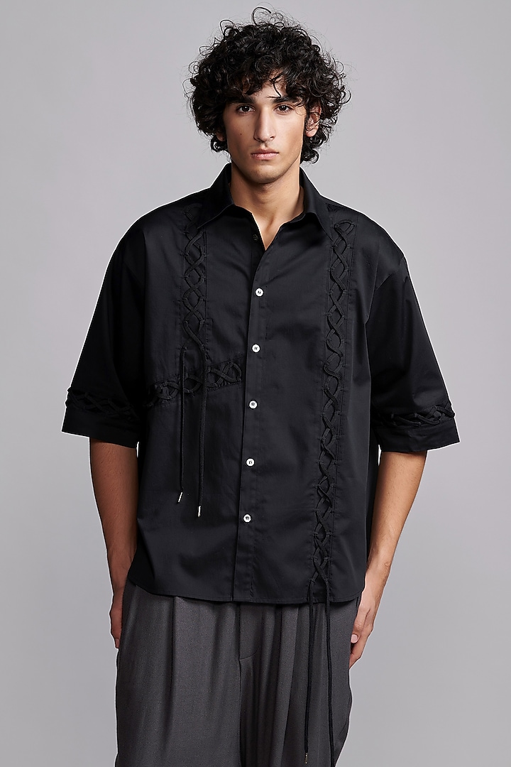 Black Organic Cotton Shoelace Shirt by Dash and Dot Men