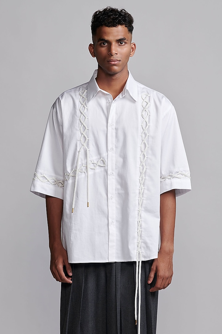 White Organic Cotton Shoelace Shirt by Dash and Dot Men