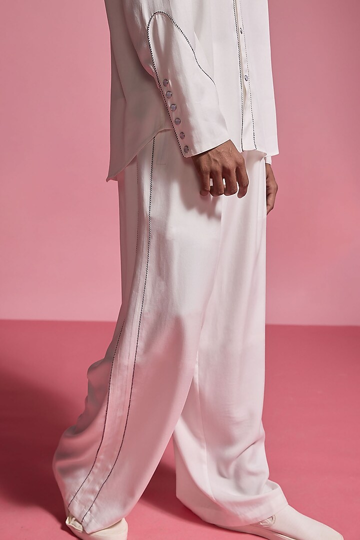Off-White Tencel Piped Straight-Leg Pants by Dash and Dot Men at Pernia's Pop Up Shop