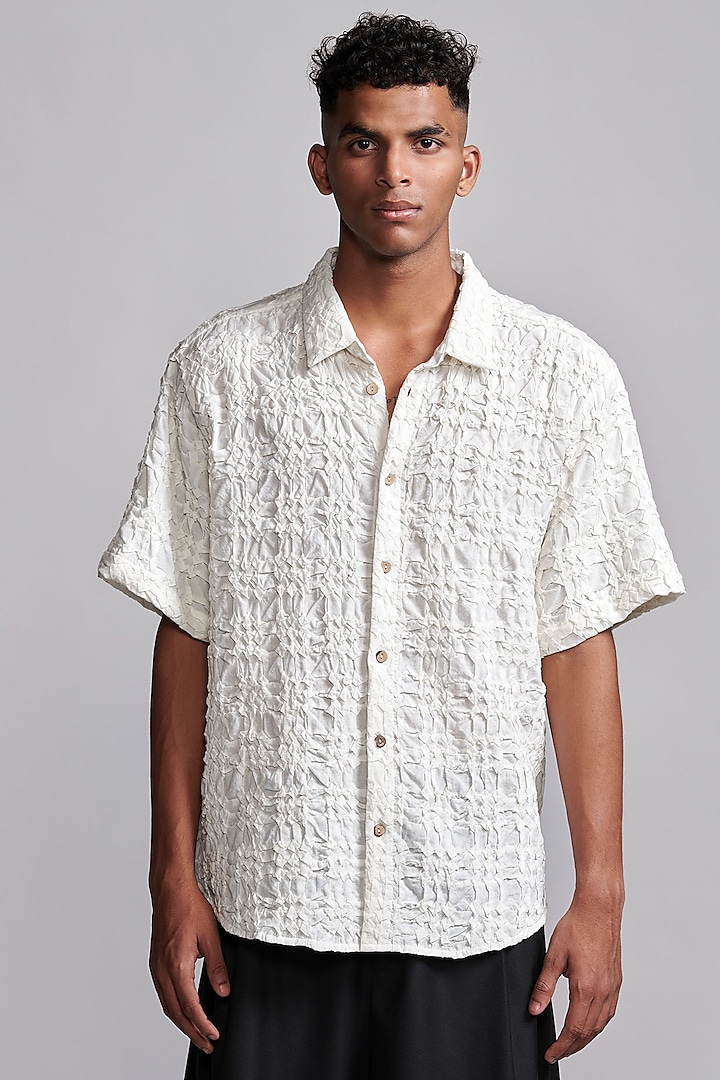 White Cotton Pintuck Shirt by Dash and Dot Men