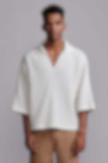 Off-White Textured Cotton Oversized Popover T-Shirt by Dash and Dot Men