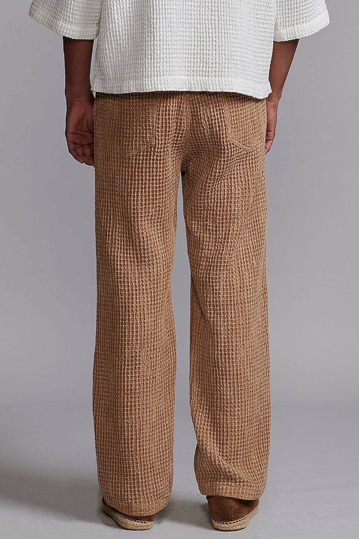 Khaki Washed Textured Organic Cotton Straight-Cut Pants by Dash and Dot Men at Pernia's Pop Up Shop