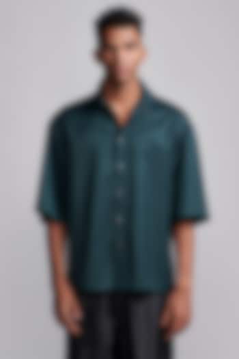 Forest Green Polyester & Viscose Box Pleated Shirt by Dash and Dot Men