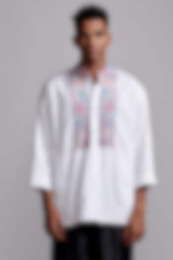 White Organic Cotton Poplin Embroidered Shirt by Dash and Dot Men at Pernia's Pop Up Shop