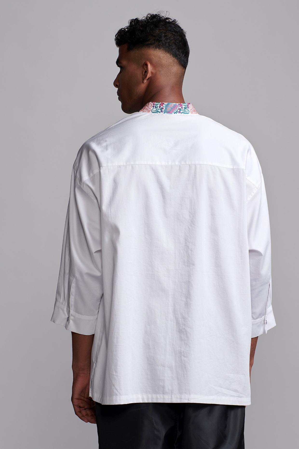 White Organic Cotton Poplin Embroidered Shirt by Dash and Dot Men