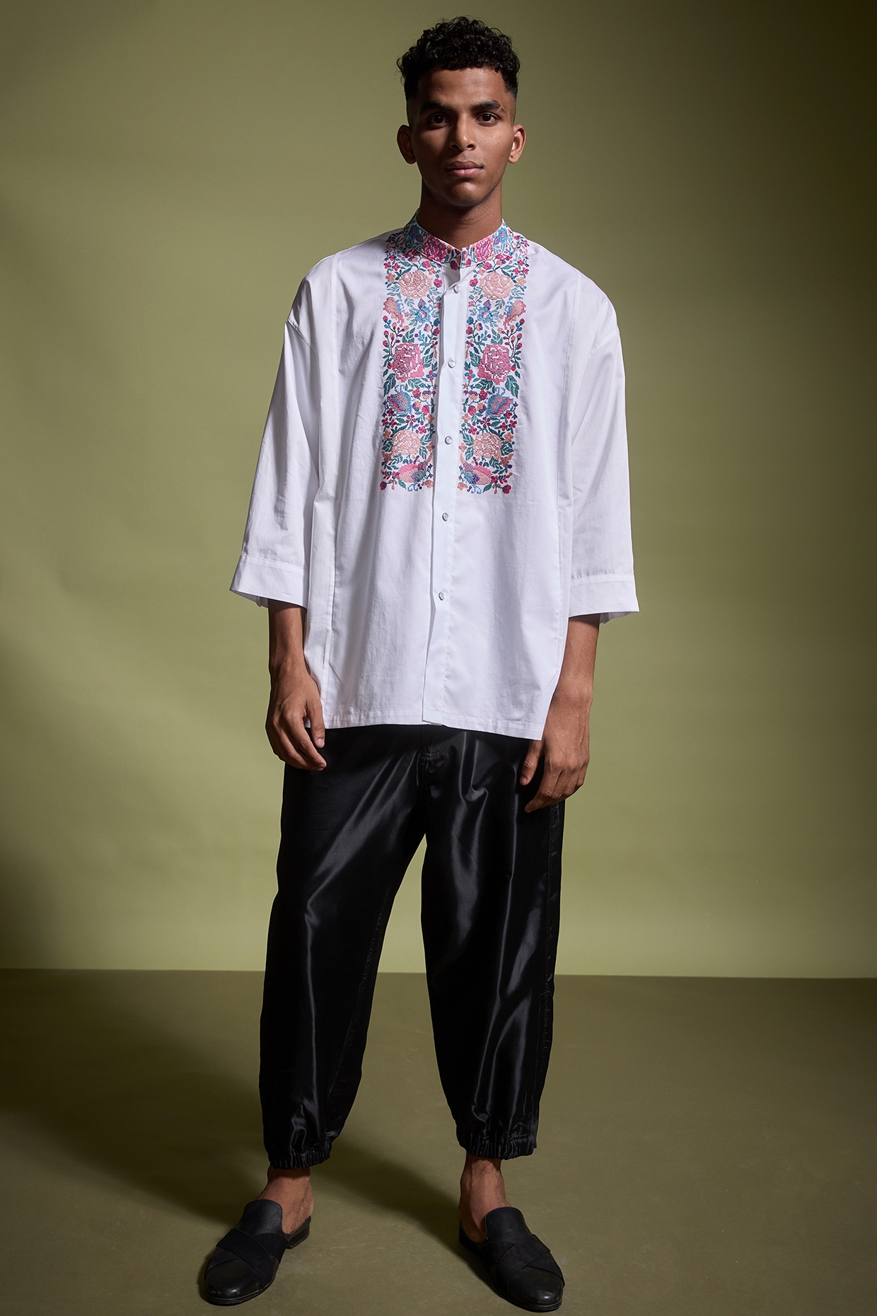 White Organic Cotton Poplin Embroidered Shirt by Dash and Dot Men