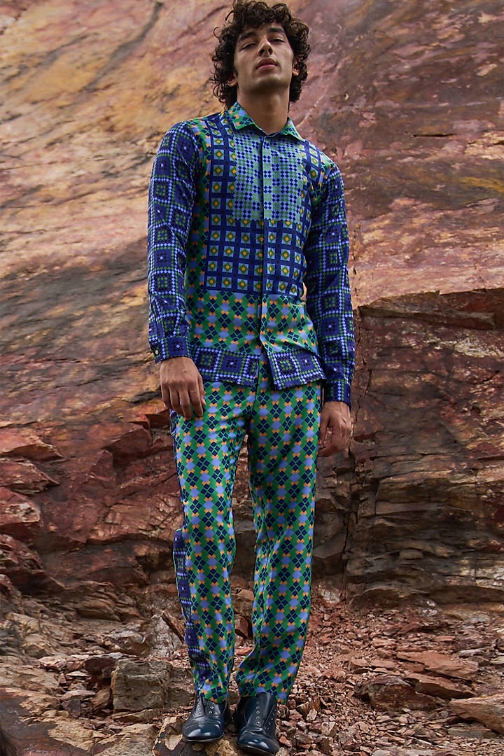 Multi-Colored Polyester Co-Ord Set by Dash and Dot Men