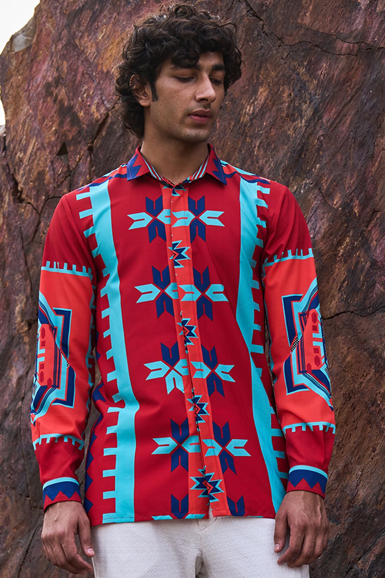 Vintage Tribal Print Shirt, Tribal Print Shirt Men