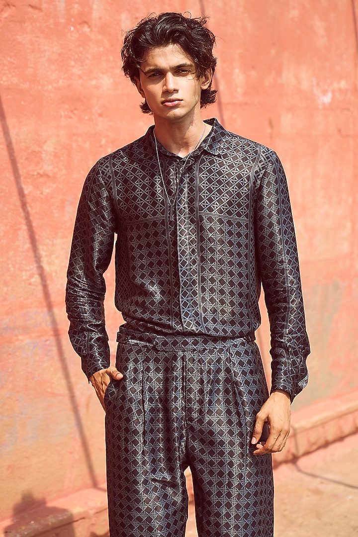 Charcoal Organic Viscose Printed Co-Ord Set by Dash and Dot Men at Pernia's Pop Up Shop