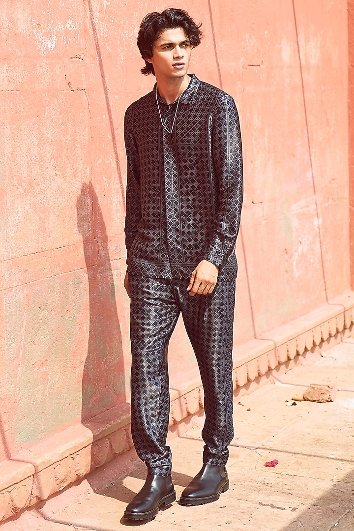 Charcoal Organic Viscose Printed Summer Shirt by Dash and Dot Men at Pernia's Pop Up Shop