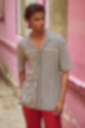 Black & White Knitted Fabric Striped Summer Shirt by Dash and Dot Men at Pernia's Pop Up Shop