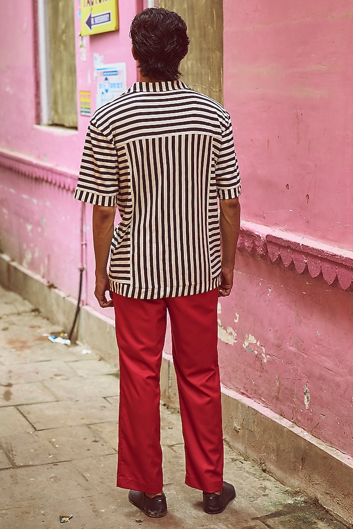 Black & White Knitted Fabric Striped Summer Shirt by Dash and Dot Men at Pernia's Pop Up Shop