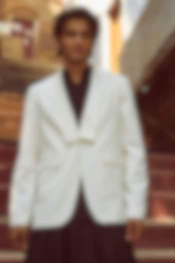 White Polyester & Viscose Tuxedo Jacket by Dash and Dot Men