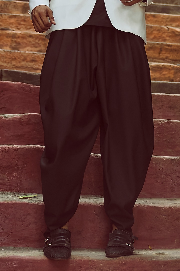 Black Suiting Cowl Pant by Dash and Dot Men